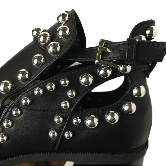 Fersini Italian Leather Ankle Boots Black Studded Booties Cutout Women's 9.5 - Picture 4 of 12
